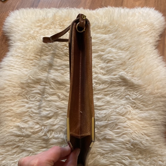 Vintage Leather Crossbody Briefcase Bag EUC One Size Brown & Gold - Picture 4 of 11